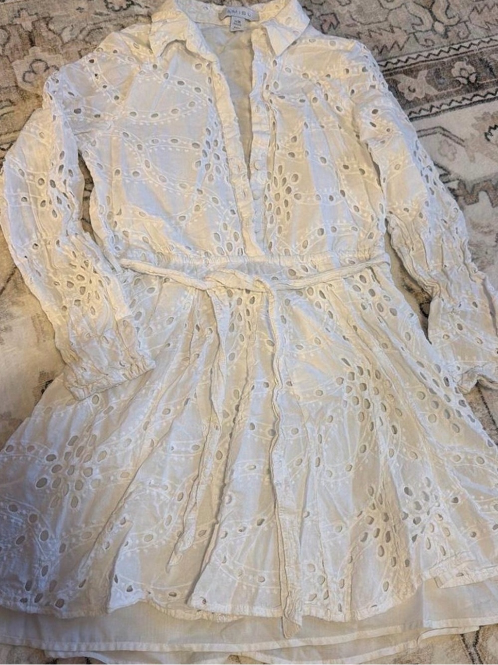 White Eyelet Mini Dress with Tie Waist